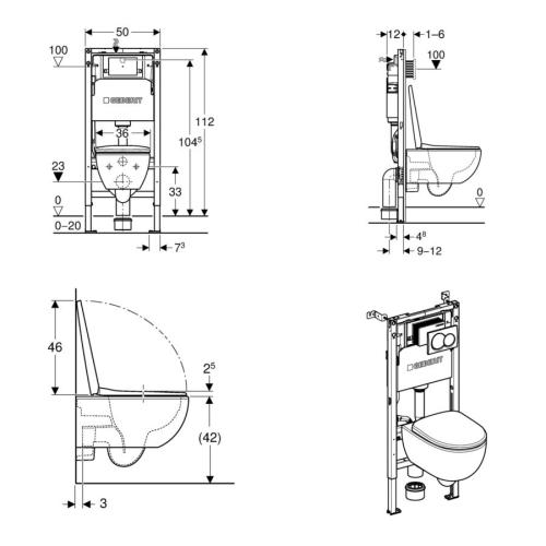 Geberit Wall-Hung 4-in-1 Frame, Flush Plate, Selnova Rimless Pan & Soft Close Seat Pack 118.362.21.2