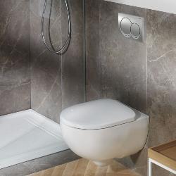Geberit Wall-Hung 4-in-1 Frame, Flush Plate, Selnova Rimless Pan & Soft Close Seat Pack 118.362.21.2