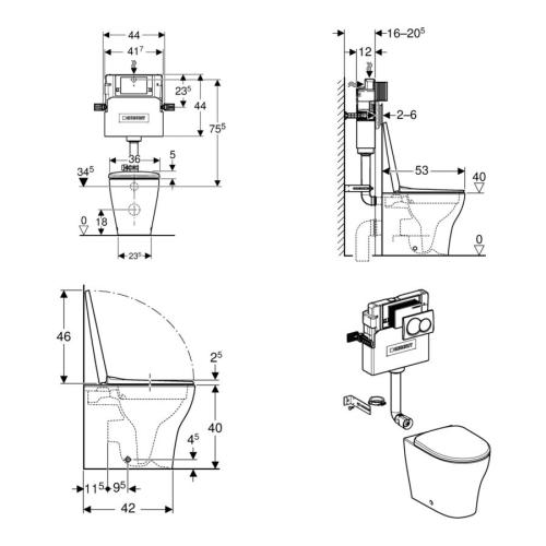 Geberit Back-to-Wall 4-in-1 Cistern, Flush Plate, Selnova Rimless Pan & Soft Close Seat Pack 118.363.21.2