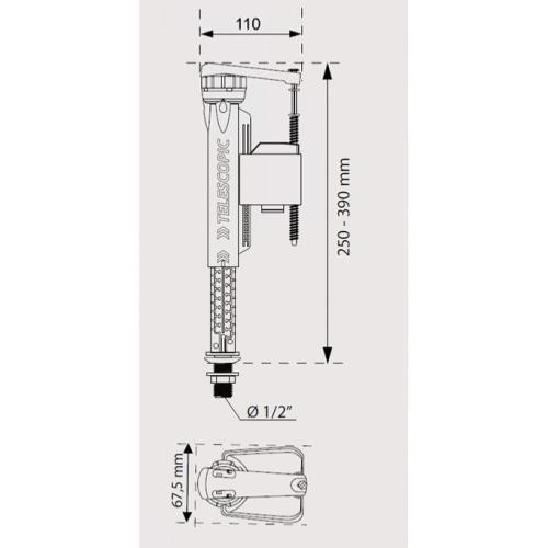 Wirquin Pro Jollyfill 1/2" Brass Tail Telescopic Bottom Entry Inlet Valve Ultra Quiet 10120687