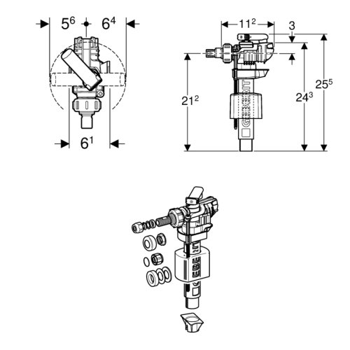 Geberit Filling Valve Lateral Water Supply Connection 245.894.00.1
