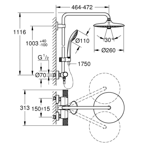 Grohe Euphoria System 260 Shower System with Thermostatic Mixer for Wall Mounting 27296003