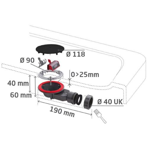 Wirquin Black Fast Flow Shower Waste 90mm 30723786