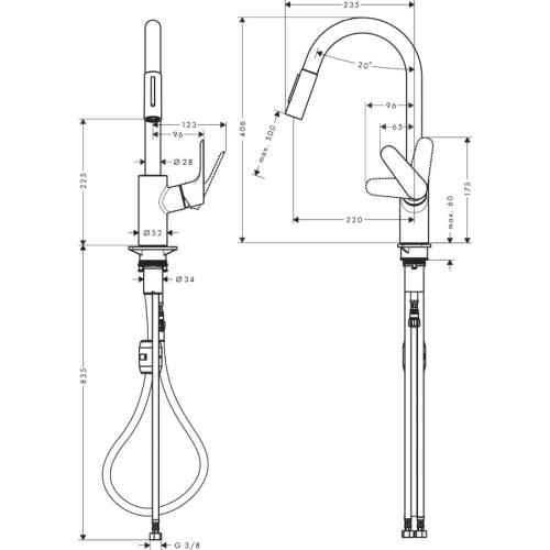 Hansgrohe Focus Kitchen Tap with Pull Out Spray and 150Â° Swivel Range