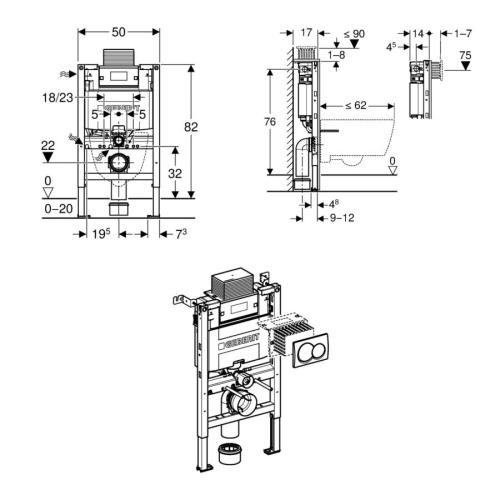 Geberit Alpha 82cmH Frame & Cistern, plus Alpha01 Round Flush Plate 458.035.21.2