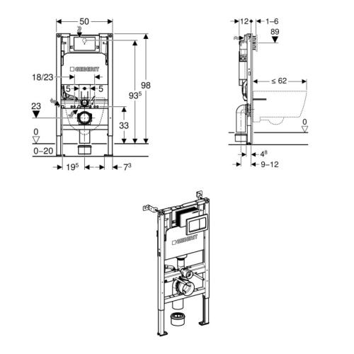 Geberit Alpha 98cmH Frame & Cistern, plus Alpha01 Square Flush Plate 458.037.21.2