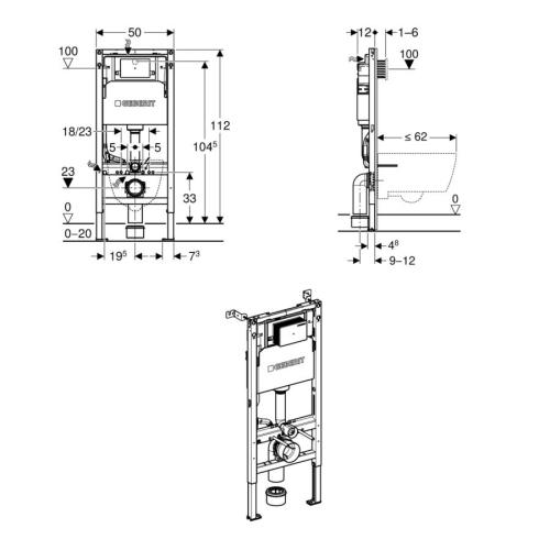 Geberit 112cmH Alpha Frame & Cistern for Wall-Hung WC 458.039.00.2