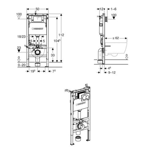 Geberit Alpha 112cmH Frame & Cistern, plus Alpha01 Round Flush Plate 458.041.21.2