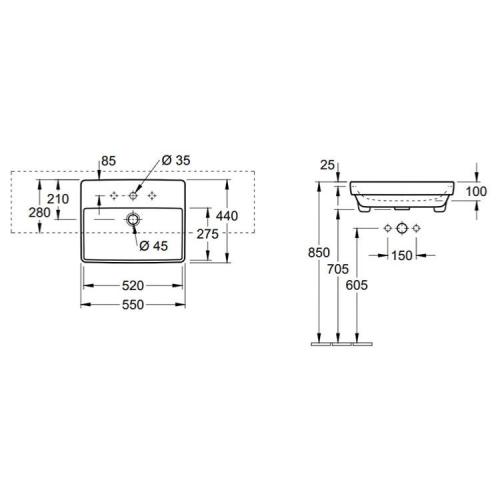 Villeroy & Boch Avento 550 x 440mm 1TH Semi-Recessed Basin 4A065501