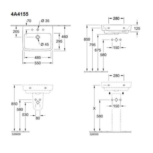 Villeroy & Boch O.Novo Wall Hung Basin with Overflow 550 x 460mm 4A415501