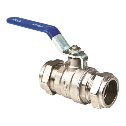 Inta 15mm Full Bore Compression Ball Valve Blue Lever Handle LBV209315B