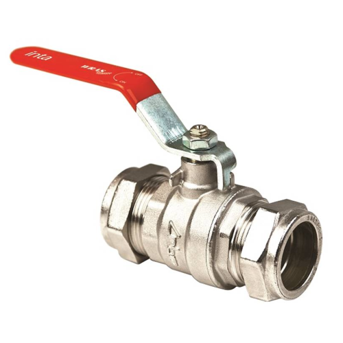 Inta 35mm Full Bore Compression Ball Valve Red Lever Handle LBV209335R