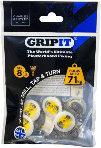Gripit 15MM Fixings with 4 X 25MM Screws X8 152-258