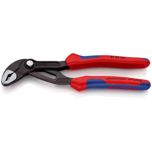Knipex Cobra High-Tech Water Pump Pliers Grey Multi-component Grips Atramentized 180mm 87 02 180