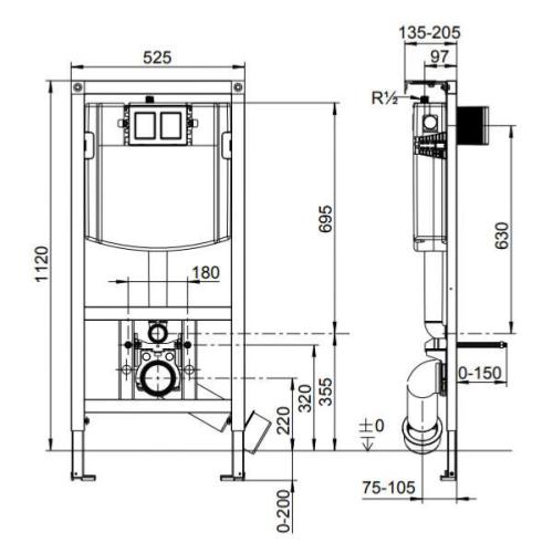 Villeroy & Boch ViConnect 1120mm Toilet Support Frame with Dual Flush Cistern 92092900