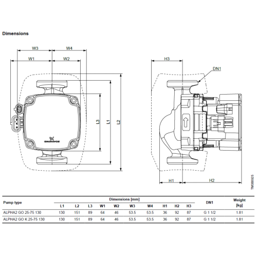 Grundfos ALPHA2 GO 25-75 130 - 93074268