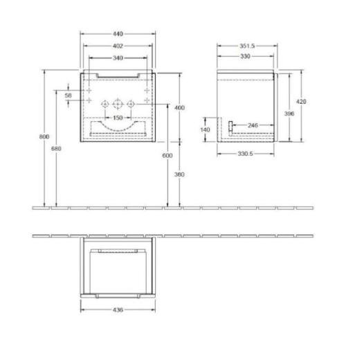 Villeroy & Boch Subway 2.0 Wall Hung Vanity Unit with 1 Drawer 440 x 420mm Glossy Grey A68410FP