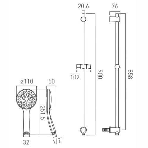 Vado Atmosphere 5 function 900mm Slide Rail Shower Kit + Integrated Outlet ATM-MFSRKWO-CP