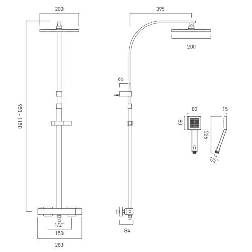 Vado Bokx Exposed Thermostatic Shower Column AX-BOK-149T-RRK/B-CP