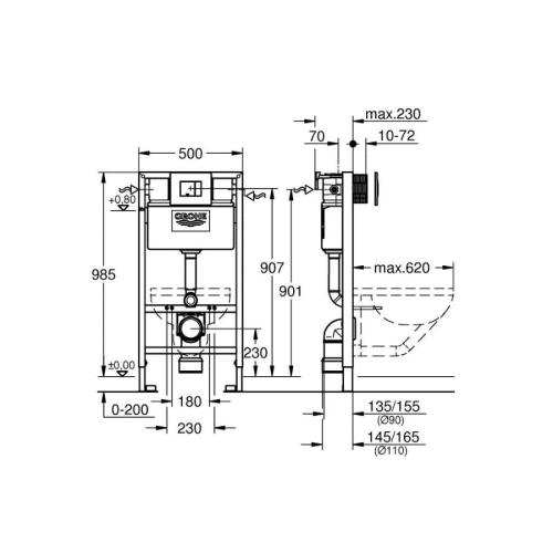 Grohe Rapid SL 4-in-1 set for WC 1.00 m installation height