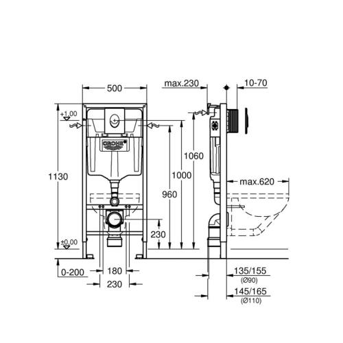GROHE Rapid 3-in-1 WC Frame Set 1.13m 38772001