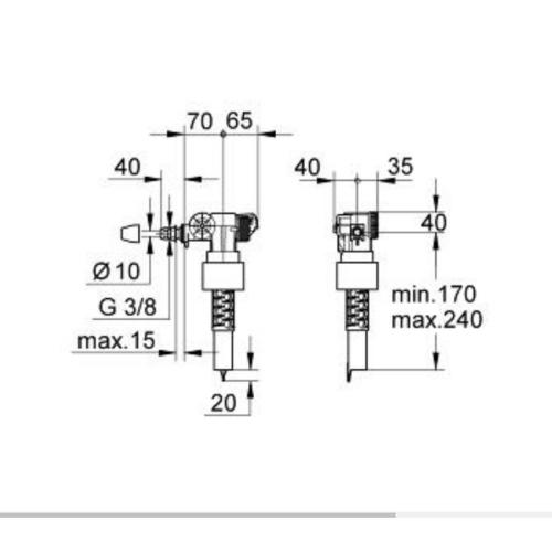 GROHE 37095000 Filling Valve DAL 3/8" Brass union Cistern WC Bau / Euro Ceramic