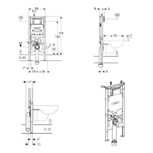 Geberit Duofix 114 cm Frame with Sigma concealed cistern 8 cm for Wall-hung WC 111.799.00.3
