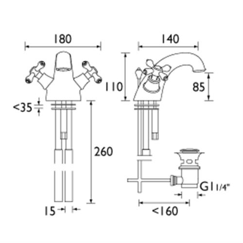 Bristan Colonial Basin Mixer with Pop-up Waste - K BAS C