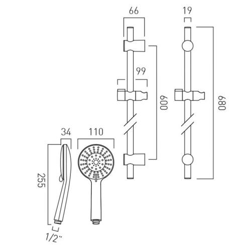 Vado Evolve4 Function Slide Rail Shower Kit EVO-MFSRK-DB-C/P