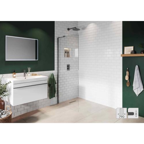 Abacus Elements 8mm Wetroom Screen 790mm Matt Anthracite Minimal Channel Inline Support