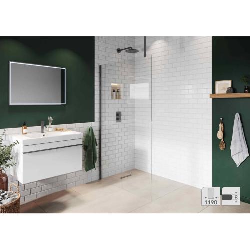 Abacus Elements 8mm Wetroom Screen 1190mm Matt Anthracite Minimal Channel Ceiling Support