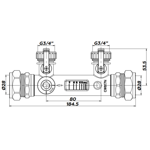 28mm Flow Balancing Valve 10 - 50 L/min with G3/4" Fill & Flush INFBV28