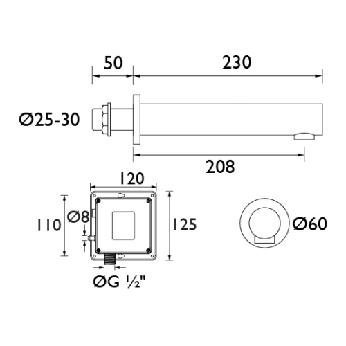 Bristan Infrared Automatic Basin Wall Spout IRWS1-CP