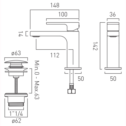 Vado Life Slimline Mono Basin Mixer + Universal Waste LIF-200/CC-CP
