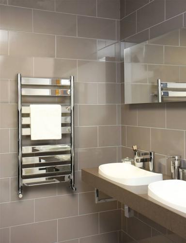 Vogue Vela 950 x 500mm Flat Crossbar Towel Rail Heating Only Chrome 839BTU MD048 MS0950500CP