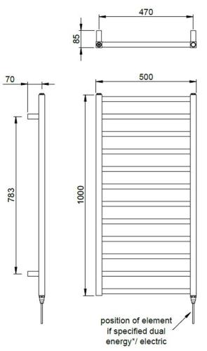 Vogue Serene 1000 x 500mm Square Tube Towel Rail Heating Only White 877BTU MD049 MS1000500WH
