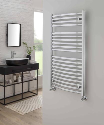 Vogue Curvee 1100 x 600mm Arched Crossbar Towel Rail Dual Fuel Chrome 1320BTU MD050 MS1100600CP-HE