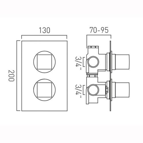 Vado MIX 2 Outlet Thermostatic Shower Valve MIX-148D/2-C/P