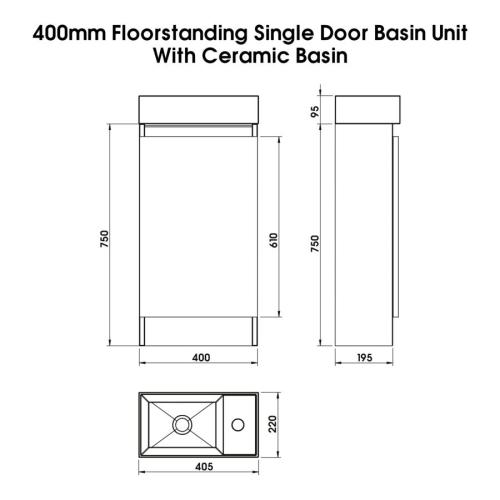 Newland 400mm Single Door Cloakroom Basin Unit With Ceramic Basin Pearl Grey