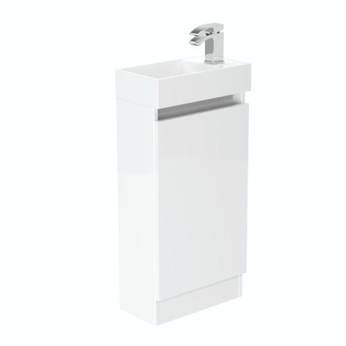 Newland 400mm Single Door Cloakroom Basin Unit With Ceramic Basin White Gloss