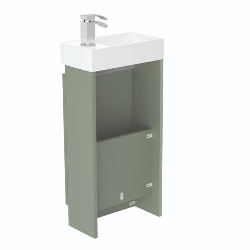 Newland 400mm Single Door Cloakroom Basin Unit With Ceramic Basin Sage Green