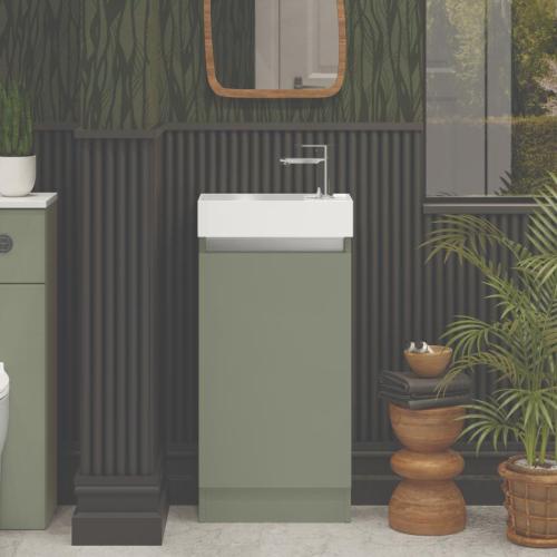 Newland 400mm Single Door Cloakroom Basin Unit With Ceramic Basin Sage Green