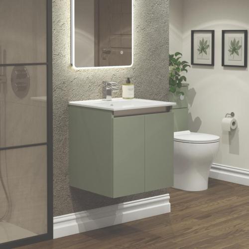 Newland 500mm Double Door Suspended Basin Unit With Ceramic Basin Sage Green