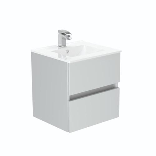 Newland 500mm Double Drawer Suspended Basin Unit With Ceramic Basin Pearl Grey
