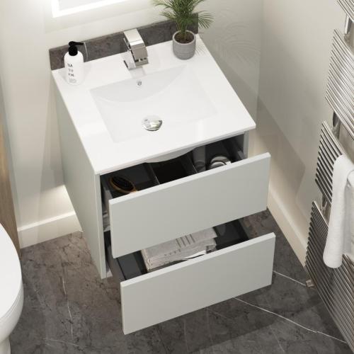 Newland 500mm Double Drawer Suspended Basin Unit With Ceramic Basin Pearl Grey