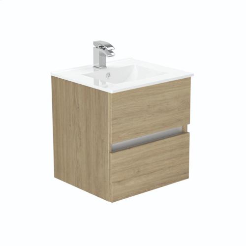 Newland 500mm Double Drawer Suspended Basin Unit With Ceramic Basin Natural Oak