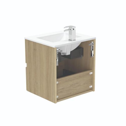 Newland 500mm Double Drawer Suspended Basin Unit With Ceramic Basin Natural Oak