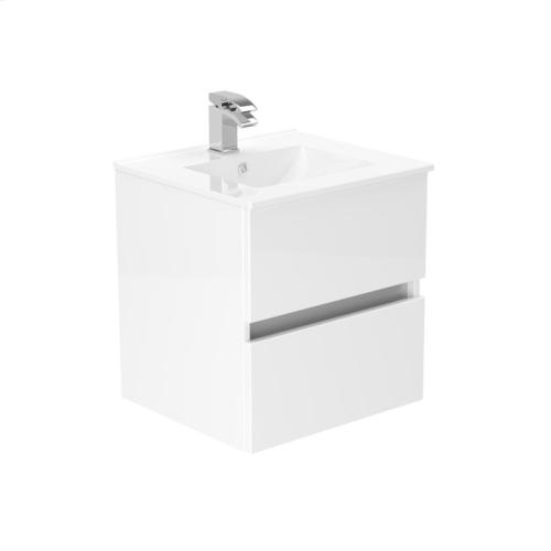 Newland 500mm Double Drawer Suspended Basin Unit With Ceramic Basin White Gloss