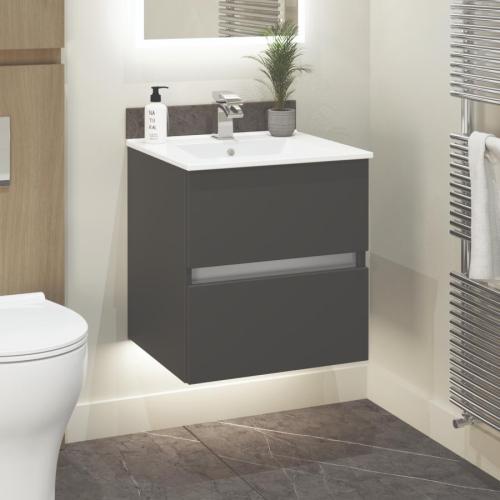 Newland 500mm Double Drawer Suspended Basin Unit With Ceramic Basin Midnight Mist