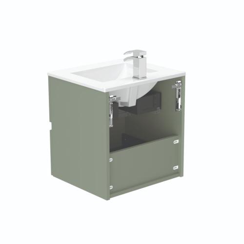 Newland 500mm Double Drawer Suspended Basin Unit With Ceramic Basin Sage Green